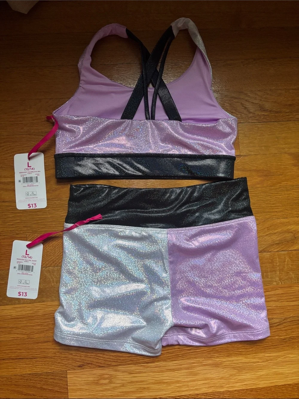 Justice Metallic Lavender & Silver Dance Set with Black Trim